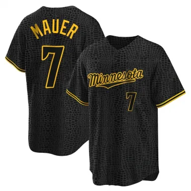 Black Replica Joe Mauer Men's Minnesota Snake Skin City Jersey