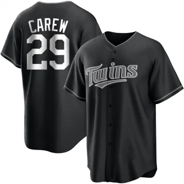 Black/White Replica Rod Carew Men's Minnesota Jersey